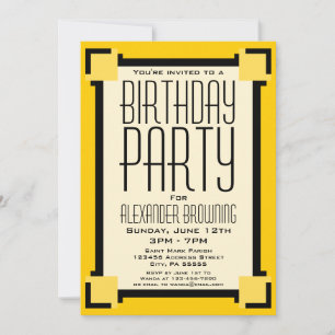 Gold Art Deco Geometric Birthday Party Invitation