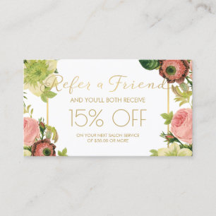 Gold Art Deco Monogram Vintage Florals Referral Card