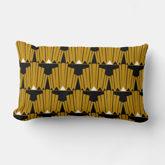 Gold Art Deco Pattern Lumbar Cushion (Front)