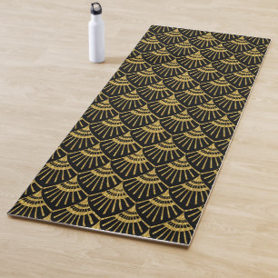 Gold Art Deco pattern on black Yoga Mat