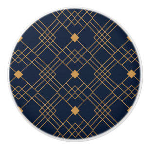 Gold art deco pattern on dark blue background ceramic knob