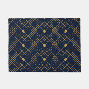 Gold art deco pattern on dark blue background doormat