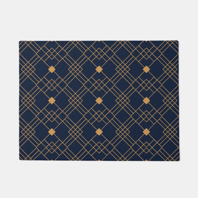 Gold art deco pattern on dark blue background doormat (Front)