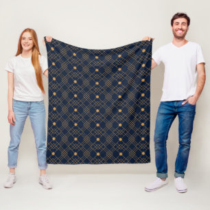 Gold art deco pattern on dark blue background fleece blanket