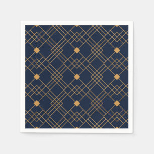 Gold art deco pattern on dark blue background napkin