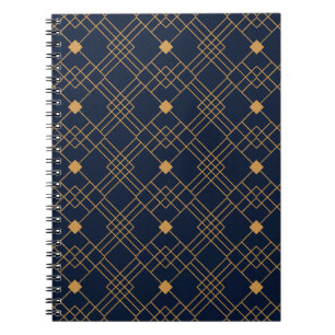 Gold art deco pattern on dark blue background notebook