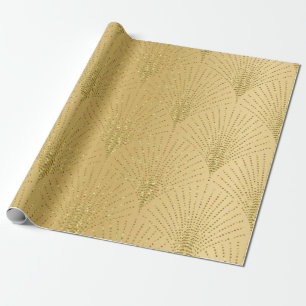 Gold art-deco pattern on gold background wrapping paper