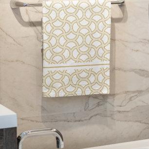 Gold Art Deco Pattern On White Bath Towel Set
