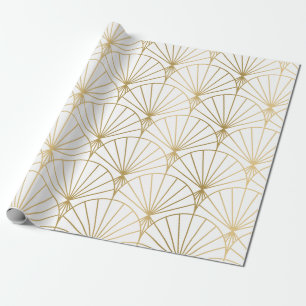 Gold art-deco pattern on white wrapping paper