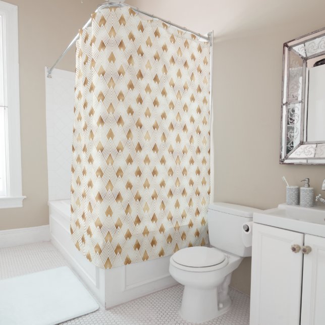 Gold Art Deco Pattern Shower Curtain (In Situ)