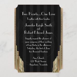 Gold Art Deco Stripe Wedding Invitation