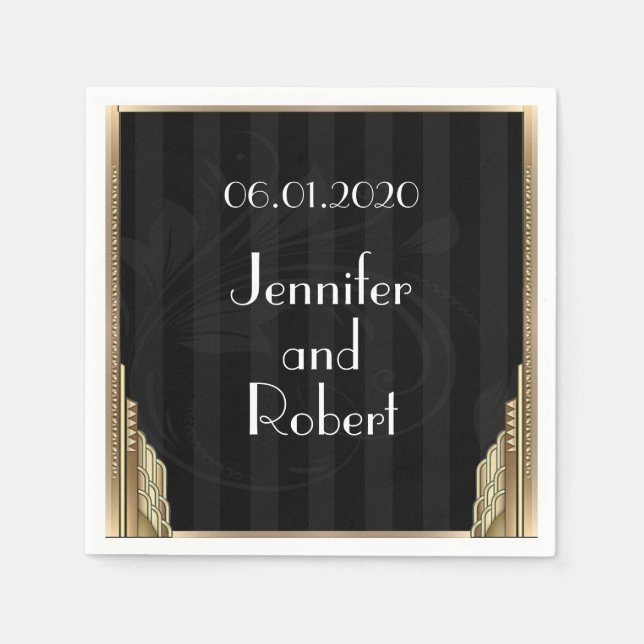Gold Art Deco Stripe Wedding Napkin (Front)