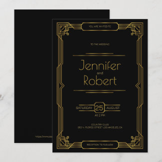 Gold Art Deco wedding frame Invite
