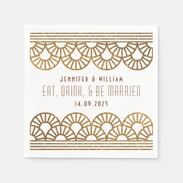 Gold Art Deco Wedding Reception Cockatil Napkin (Front)