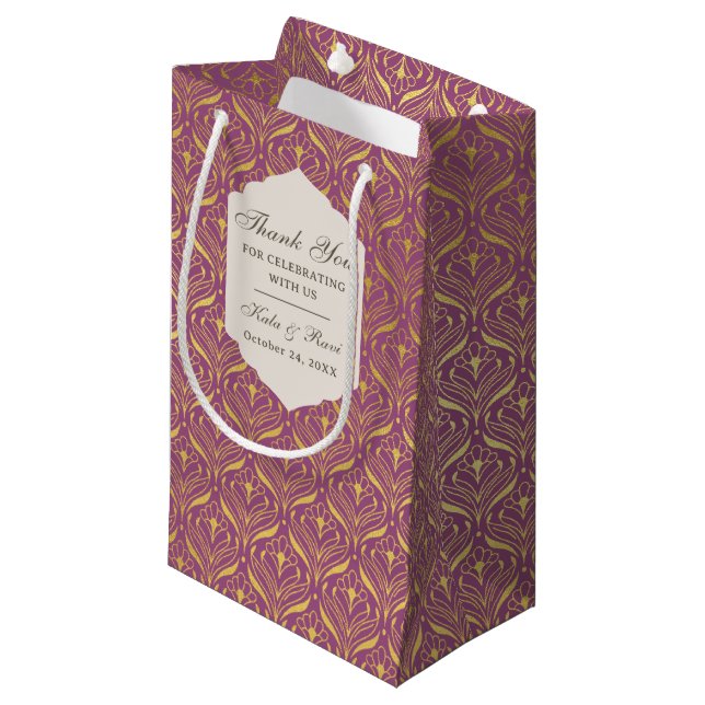 Gold Art Deco Wedding Return Gift Favour Gift Bag (Front Angled)