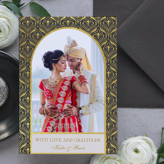 Gold Art Deco Wedding Thank You Photo Card