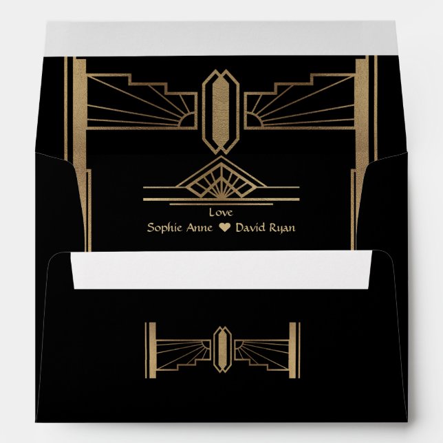Gold Art Deo Wedding Return Address  Envelope (Back (Bottom))