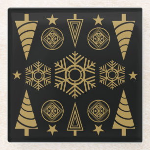 Gold Art Nouveau Christmas Decorative Glass Coaster