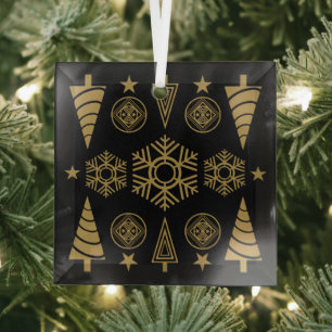 Gold Art Nouveau Christmas Decorative Glass Tree Decoration