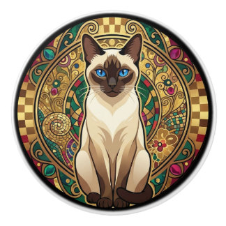 Gold Art Nouveau Siamese Cat Ceramic Knob