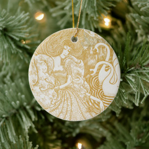 Gold Art Nouveau Vintage Woman Drawing Vintage Aes Ceramic Tree Decoration