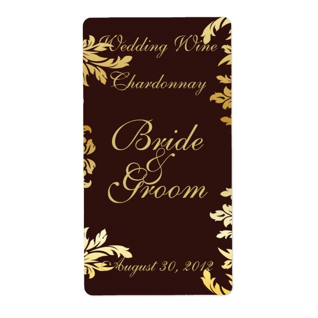 Gold Art Nouveau Wedding Wine Label (Front)