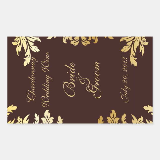 Gold Art Nouveau Wedding Wine Label Sticker (Front)