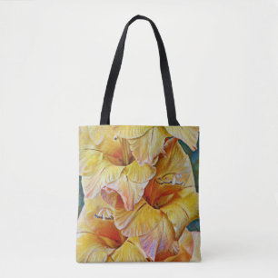 Gold Artsy Gladiolus Flowers Tote Bag