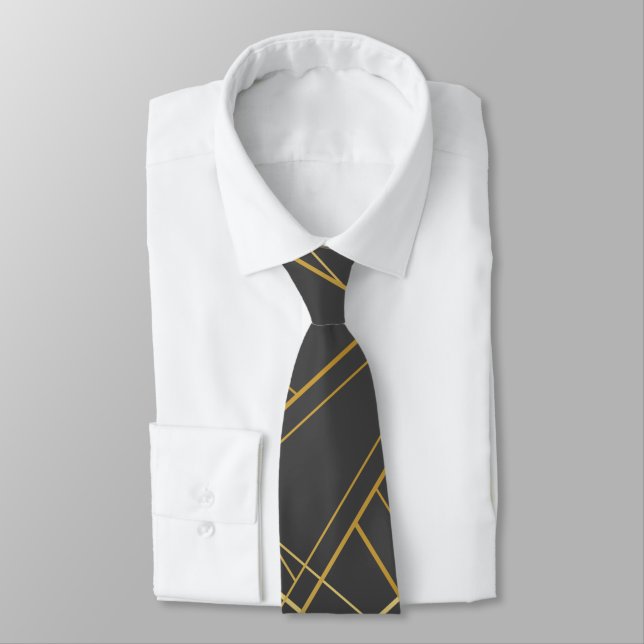 Gold Ash Grey Abstract Stripes Tie (Tied)
