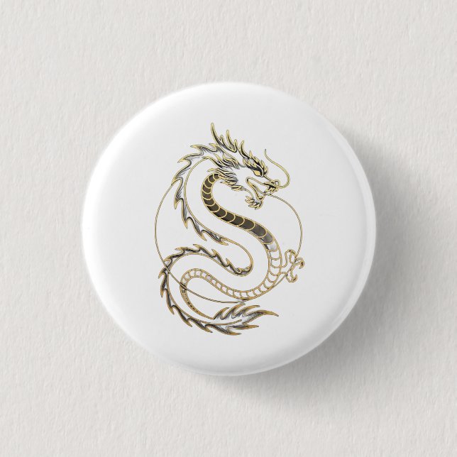 Gold Asia Dragon 3 Cm Round Badge (Front)