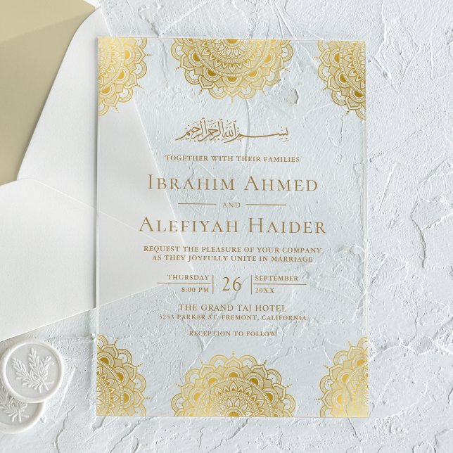 Gold Asian Motif Muslim Wedding Acrylic Invitations (Creator Uploaded)