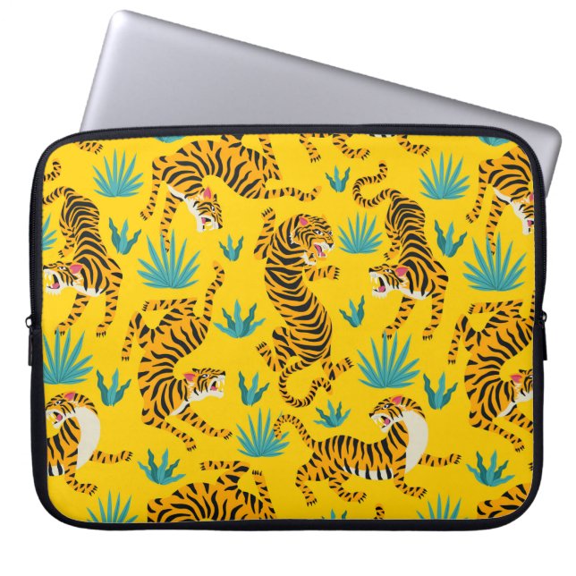 Gold Asian Tiger Pattern Laptop Sleeve (Front)