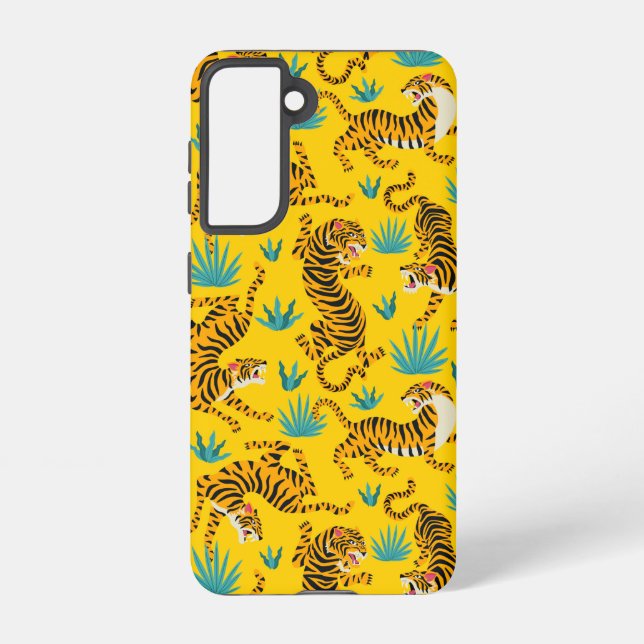 Gold Asian Tiger Pattern Samsung Galaxy S21 Case (Back)
