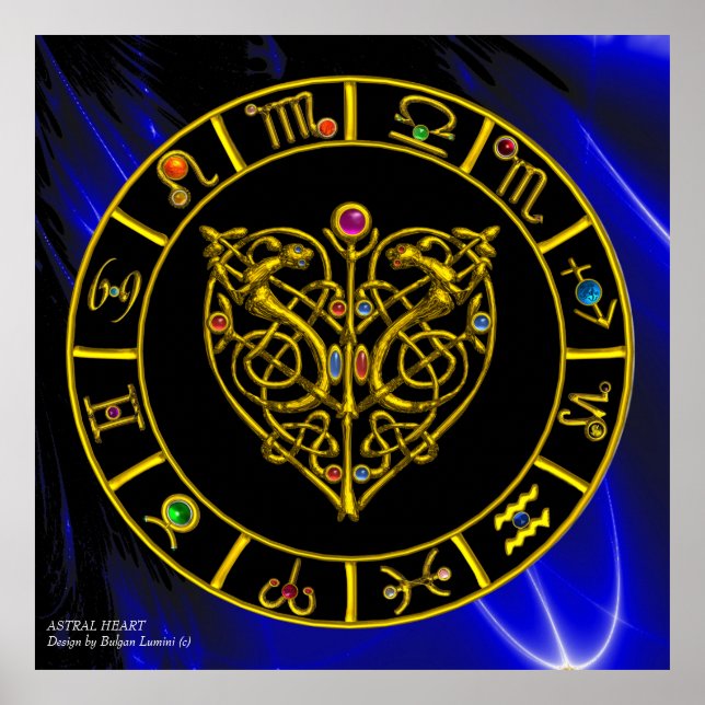 GOLD ASTRAL HEART ZODIAC SIGNS Black Blue (Front)