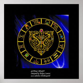 GOLD ASTRAL HEART ZODIAC SIGNS Black Blue