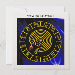 GOLD ASTRAL LABYRINTH Zodiac Chart Black Blue Invitation