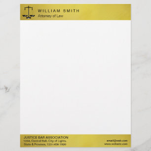 Gold Attorney At Law Metal Legal Scale Lawyer Custom Letterhead