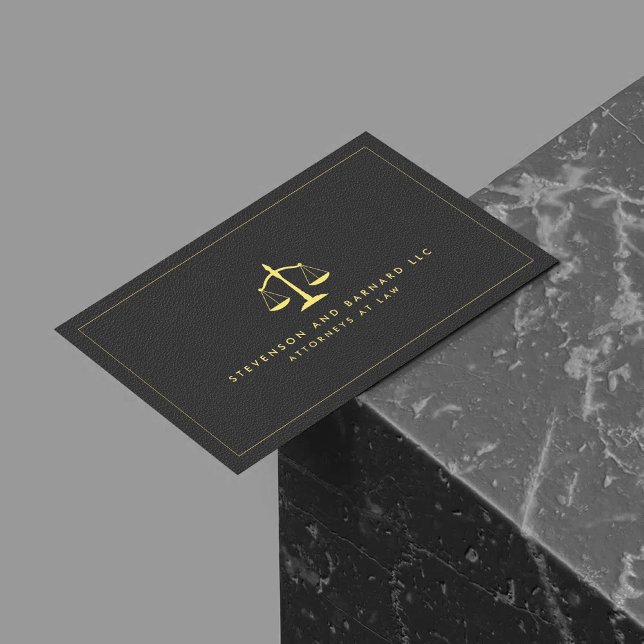 Gold Attorney Justice Scale Logo Black Leather Business Card (Creator Uploaded)