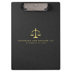 Gold Attorney Justice Scale Logo Black Leather Clipboard