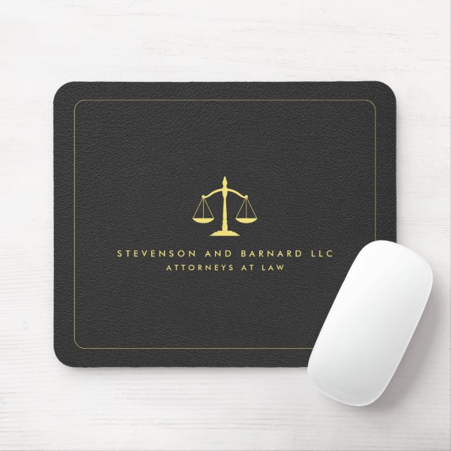 Gold Attorney Justice Scale Logo Black Leather Mouse Pad (With Mouse)