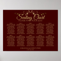 Gold & Auburn Brown 10 Table Wedding Seating Chart