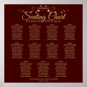 Gold & Auburn Brown 11 Table Wedding Seating Chart