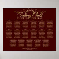Gold & Auburn Brown 17 Table Wedding Seating Chart