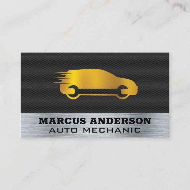 Gold Auto Repair Car Logo Business Card (Front)