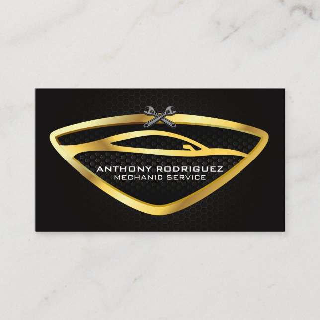 Gold Auto Wrench Logo | Carbon Fibre Business Card (Front)