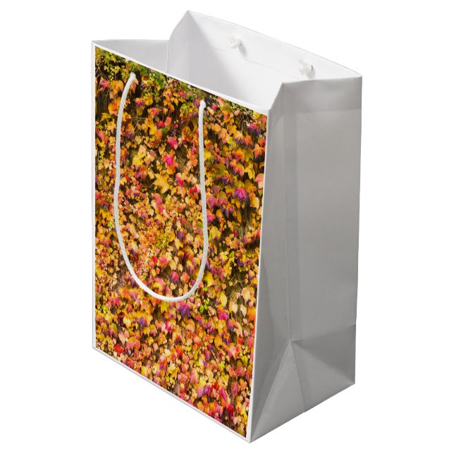 Gold autumn colors ivy wall medium gift bag (Back Angled)