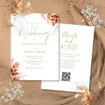 Gold Autumn Fall Floral QR Code Wedding Invitation<br><div class="desc">This elegant autumn fall wedding invitation can be personalised with your information in chic gold typography with your wedding website details and your QR code on the reverse. Designed by Thisisnotme©</div>