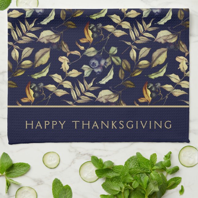 Gold Autumn Leaves & Berries Custom Tea Towel (Folded)