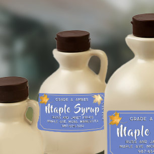 Gold Autumn Leaves Maple Syrup on Sky Blue Label