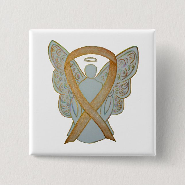Gold Awareness Ribbon Angel Custom Art Pin (Front)